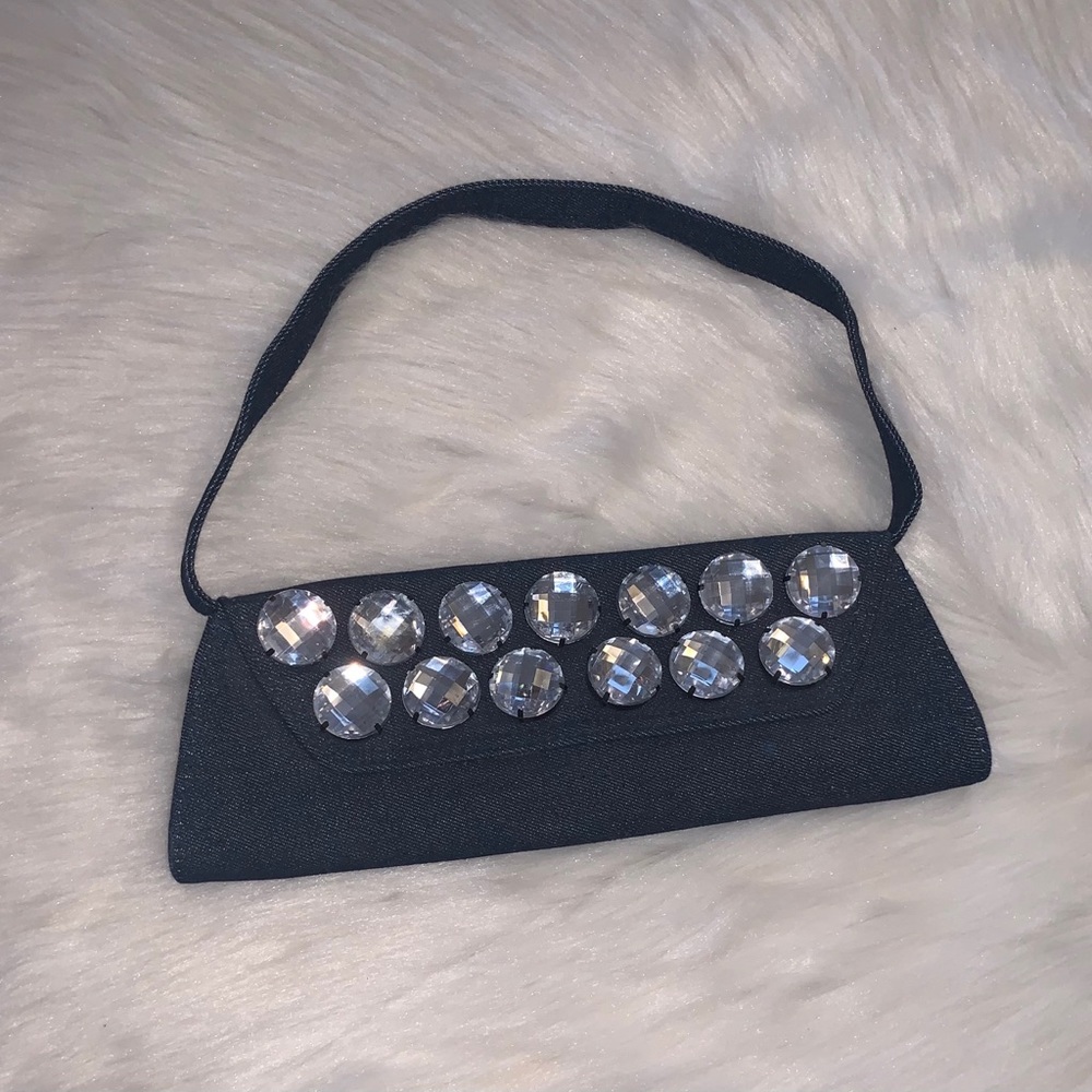 New Without Tags Retro Y2K Rhinestone & Denim Baguette Style Shoulder Bag